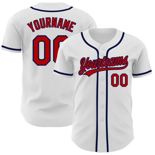 Custom White Red-Navy Authentic Baseball Jersey - Main View