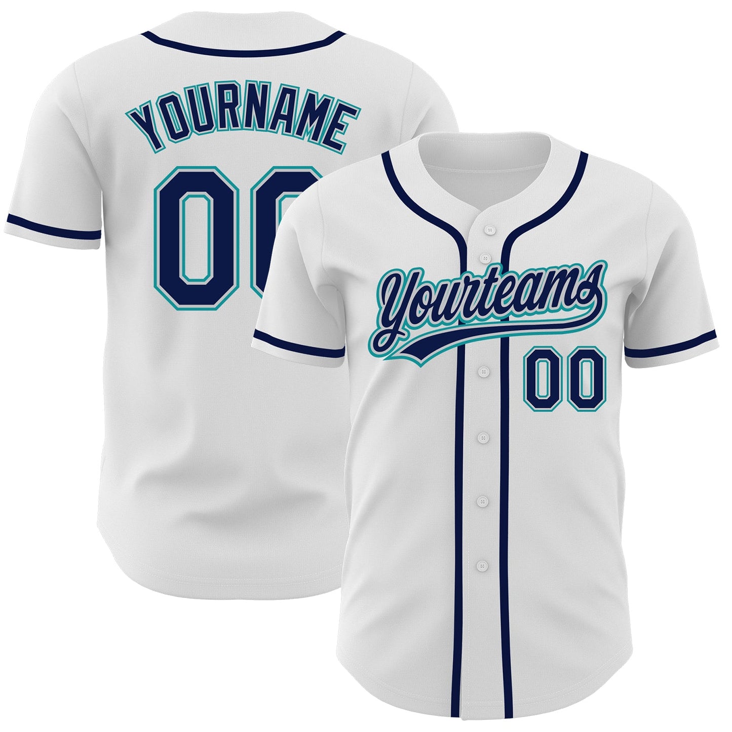 Custom White Navy Gray-Teal Authentic Baseball Jersey - Main View