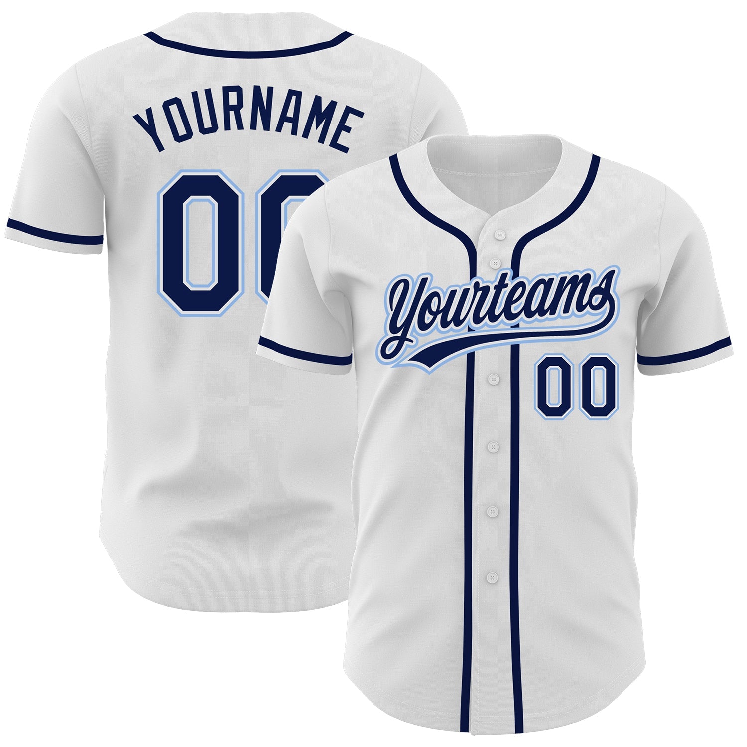 Custom White Navy-Light Blue Authentic Baseball Jersey - Main View