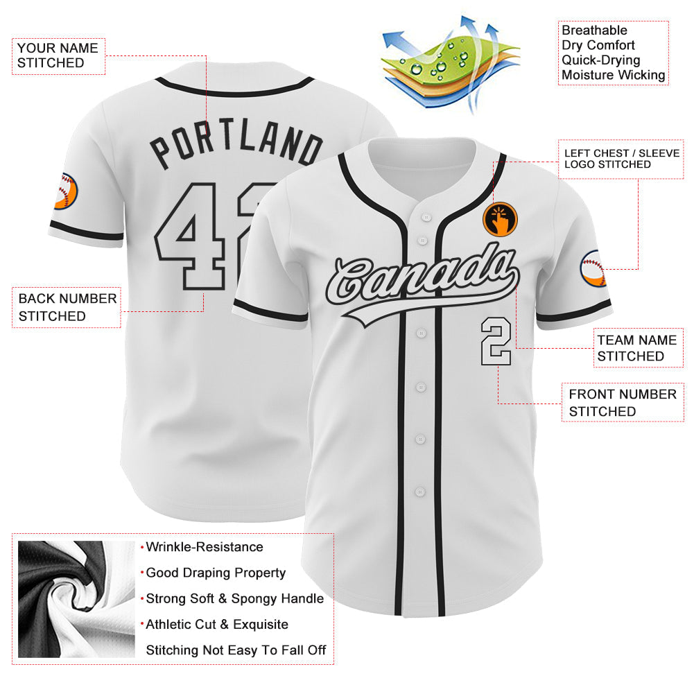 Custom White White-Black Authentic Baseball Jersey view 3