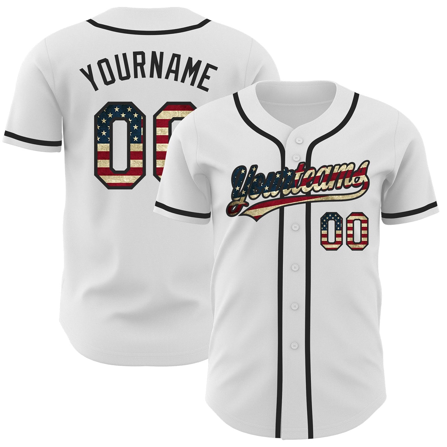 Custom White Vintage USA Flag-Black Authentic Baseball Jersey - Main View