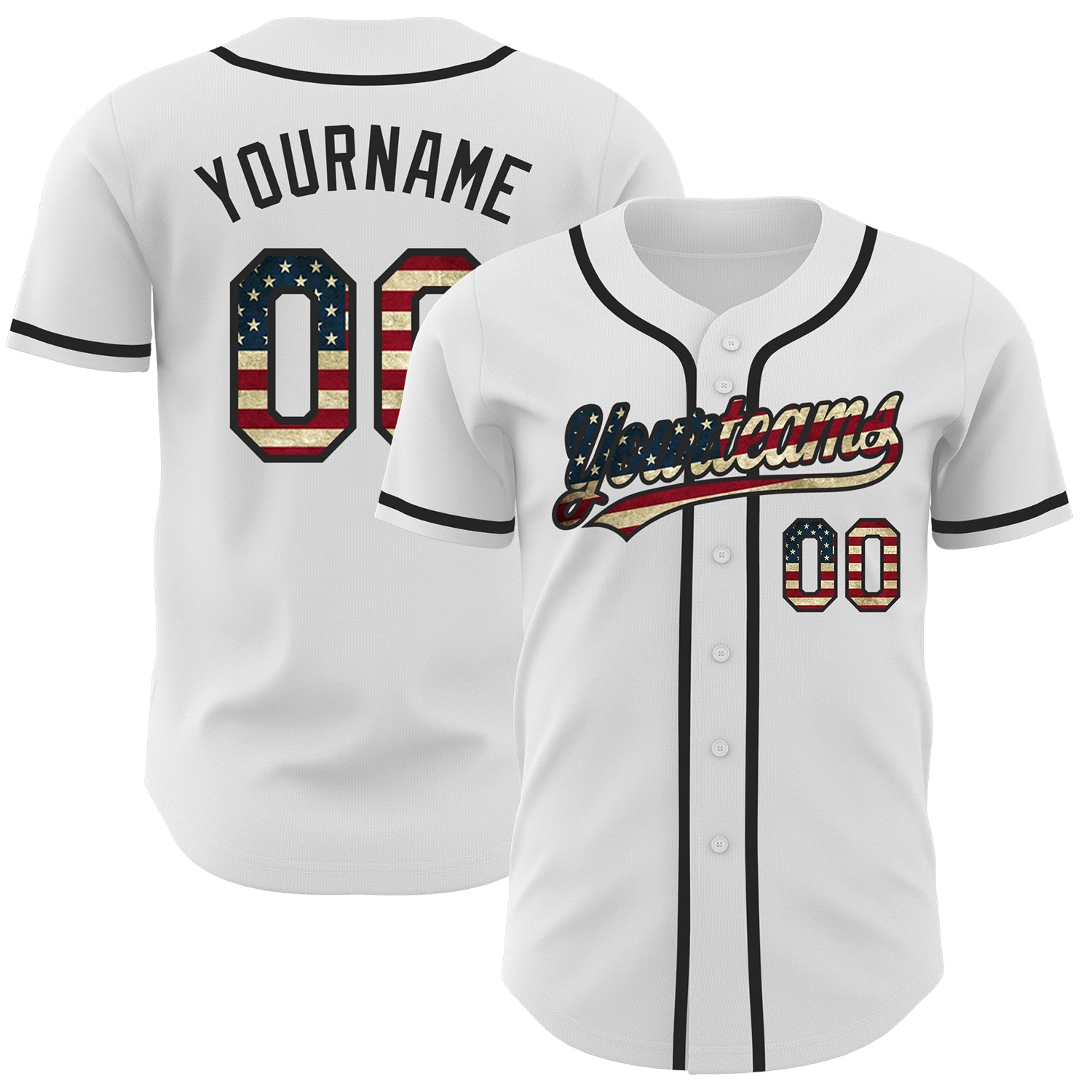 Custom White Vintage USA Flag-Black Authentic Baseball Jersey - Main View