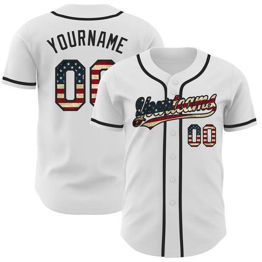 Custom White Vintage USA Flag-Black Authentic Baseball Jersey - Main View