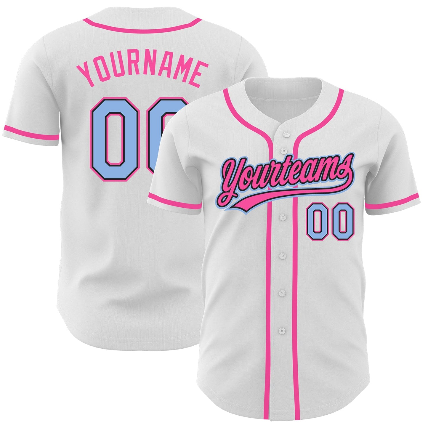 Custom White Light Blue Black-Pink Authentic Baseball Jersey - Main View
