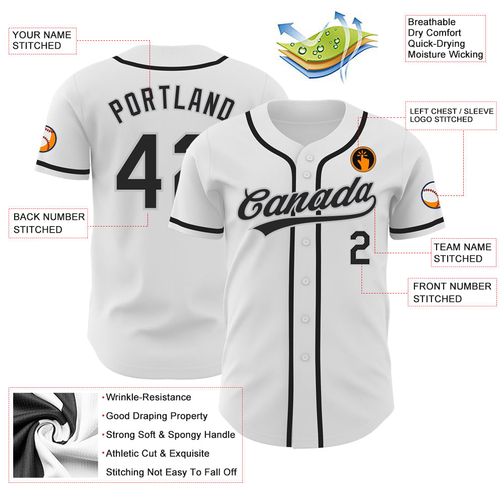 Custom White Black-Gray Authentic Baseball Jersey view 3