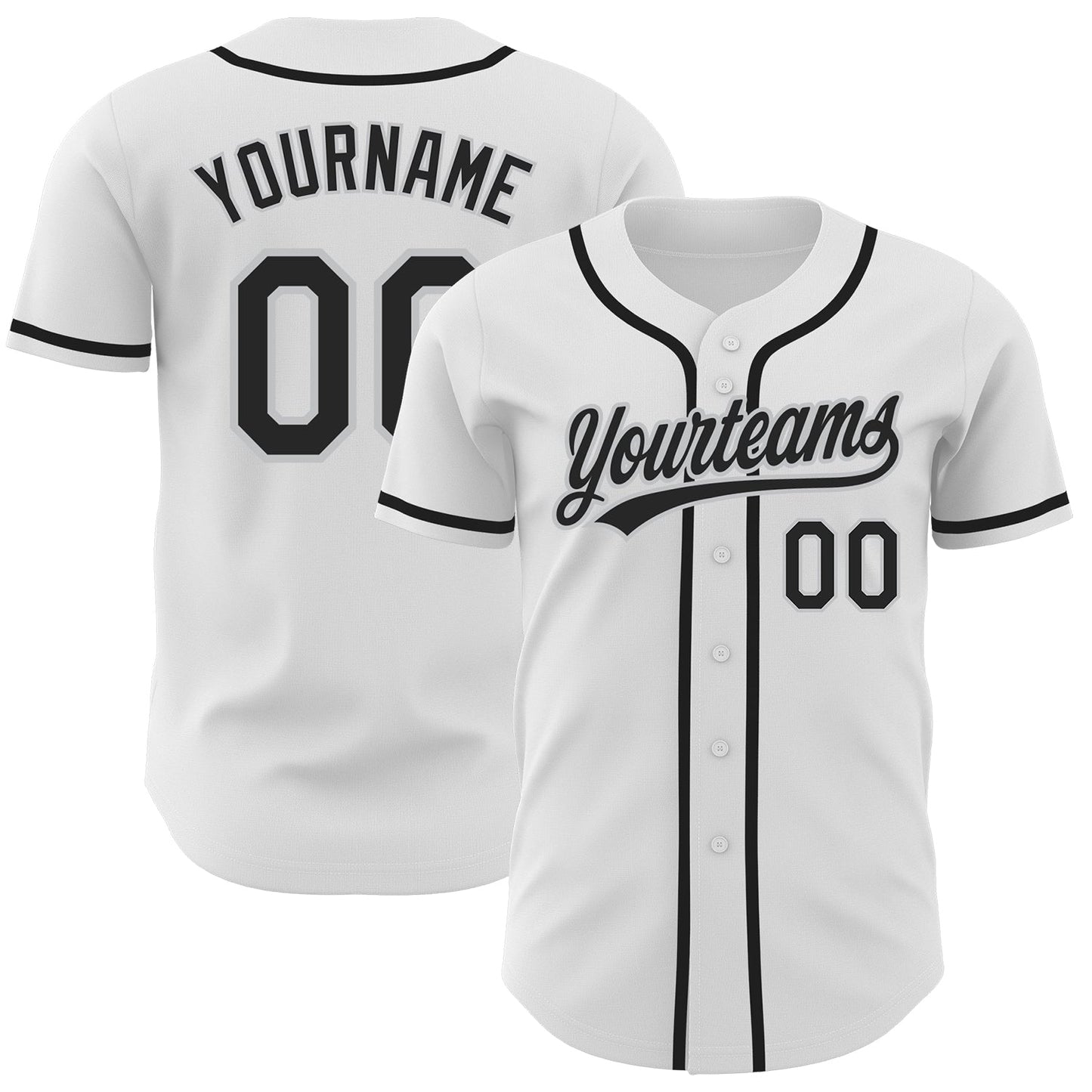 Custom White Black-Gray Authentic Baseball Jersey - Main View