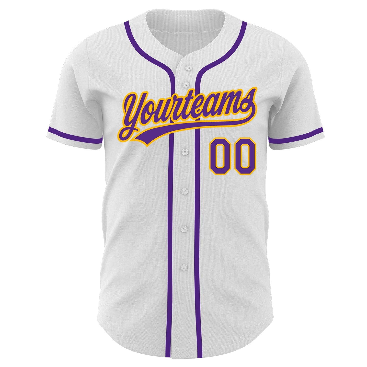 Custom White Purple-Gold Authentic Baseball Jersey view 2