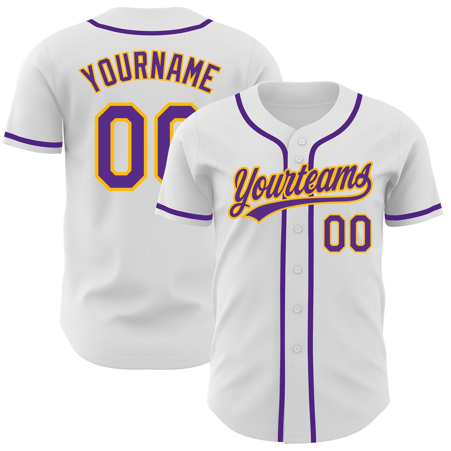 Custom White Purple-Gold Authentic Baseball Jersey - Main View