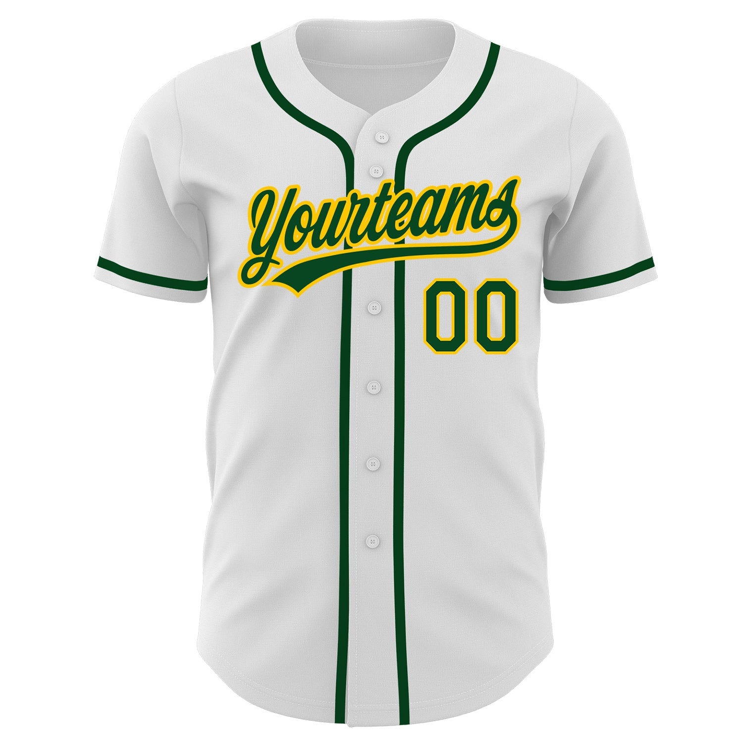 Custom White Green-Gold Authentic Baseball Jersey view 2