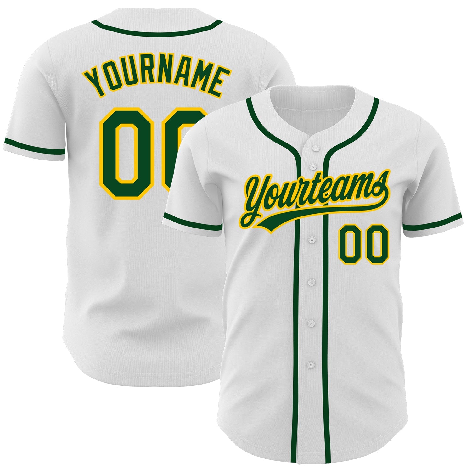 Custom White Green-Gold Authentic Baseball Jersey - Main View