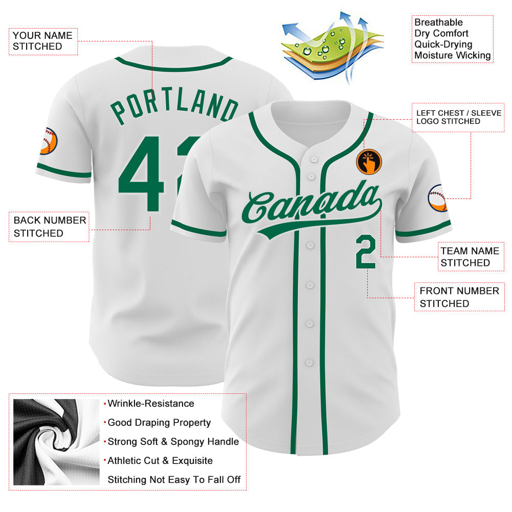 Custom White Kelly Green Authentic Baseball Jersey view 3