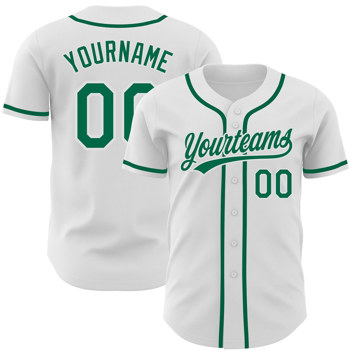 Custom White Kelly Green Authentic Baseball Jersey - Main View