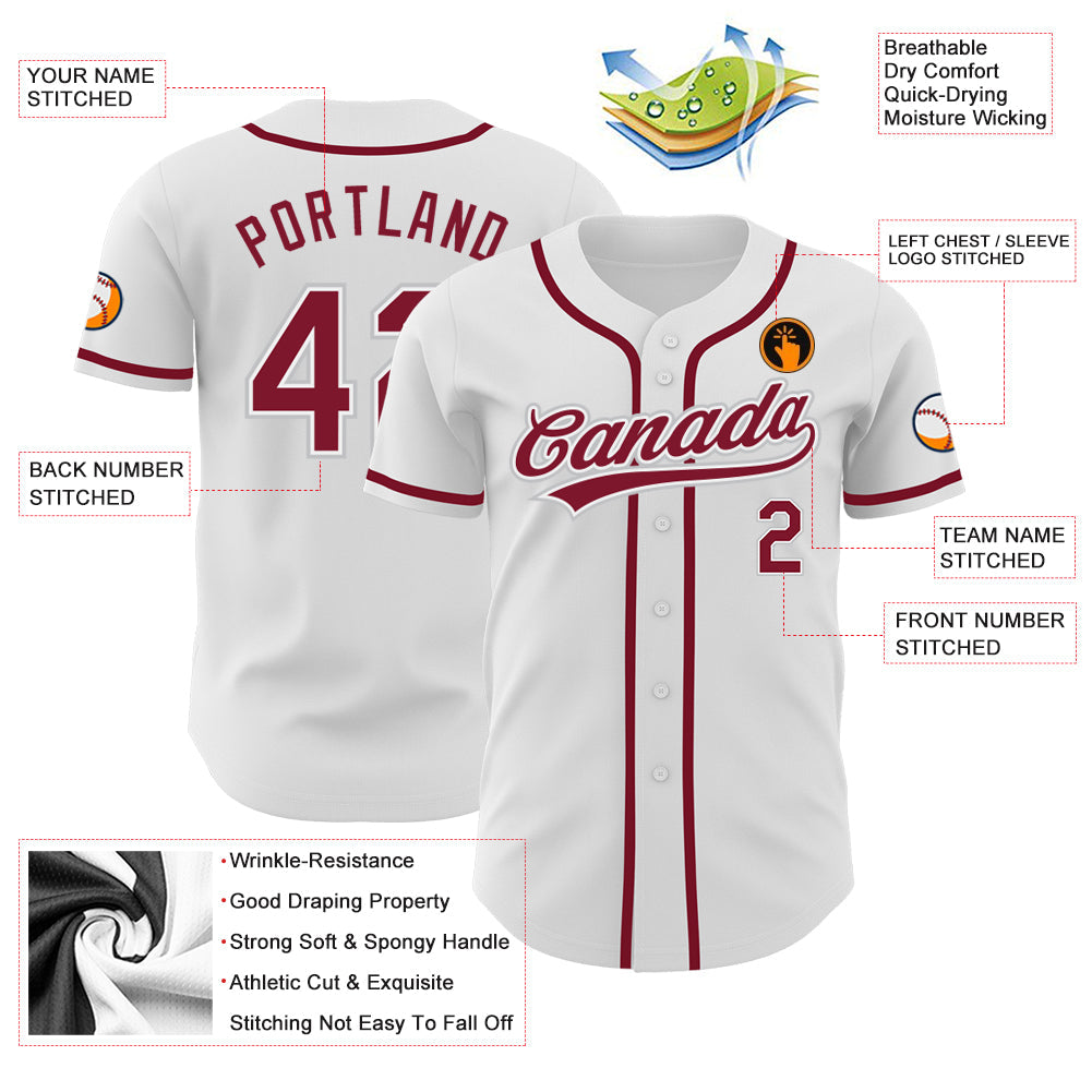 Custom White Crimson-Gray Authentic Baseball Jersey view 3