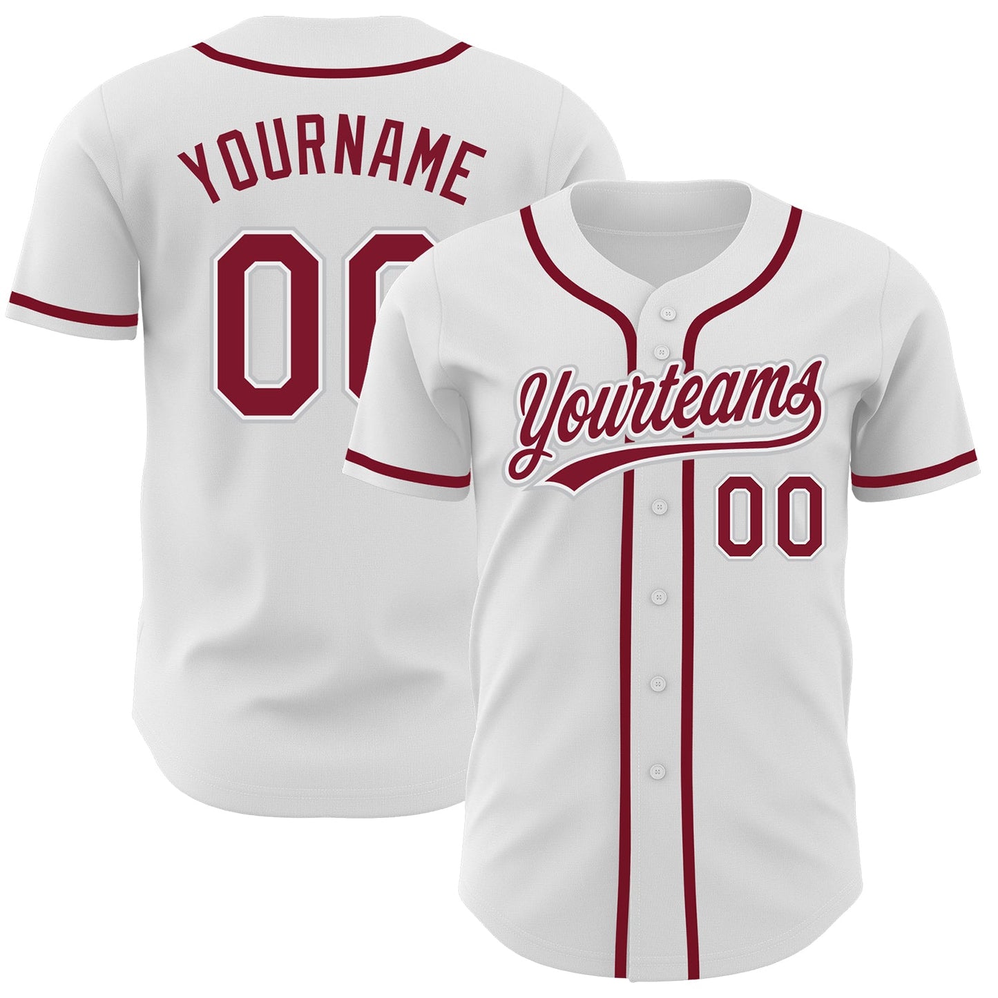 Custom White Crimson-Gray Authentic Baseball Jersey - Main View