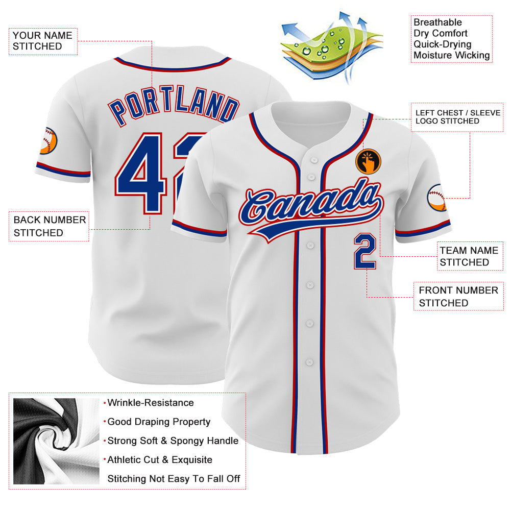Custom White Royal-Red Authentic Baseball Jersey view 3
