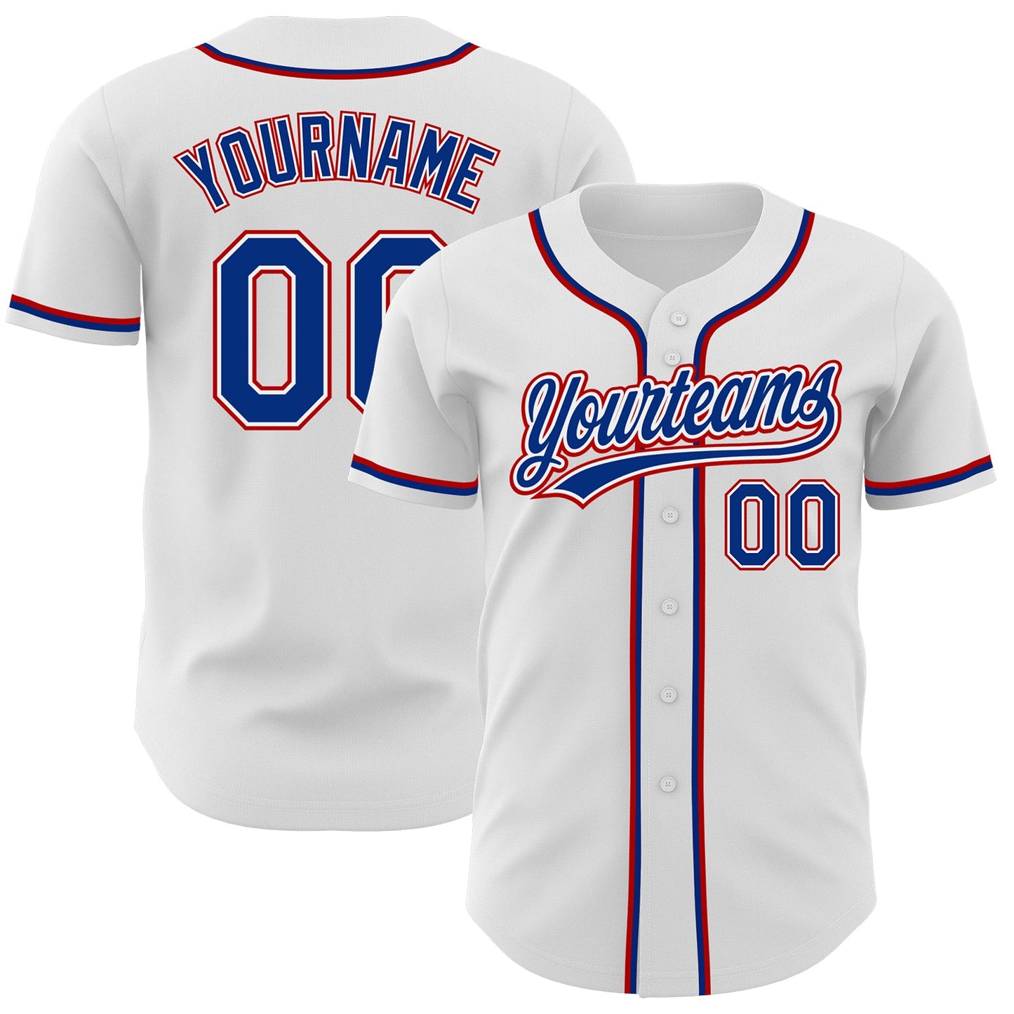 Custom White Royal-Red Authentic Baseball Jersey - Main View