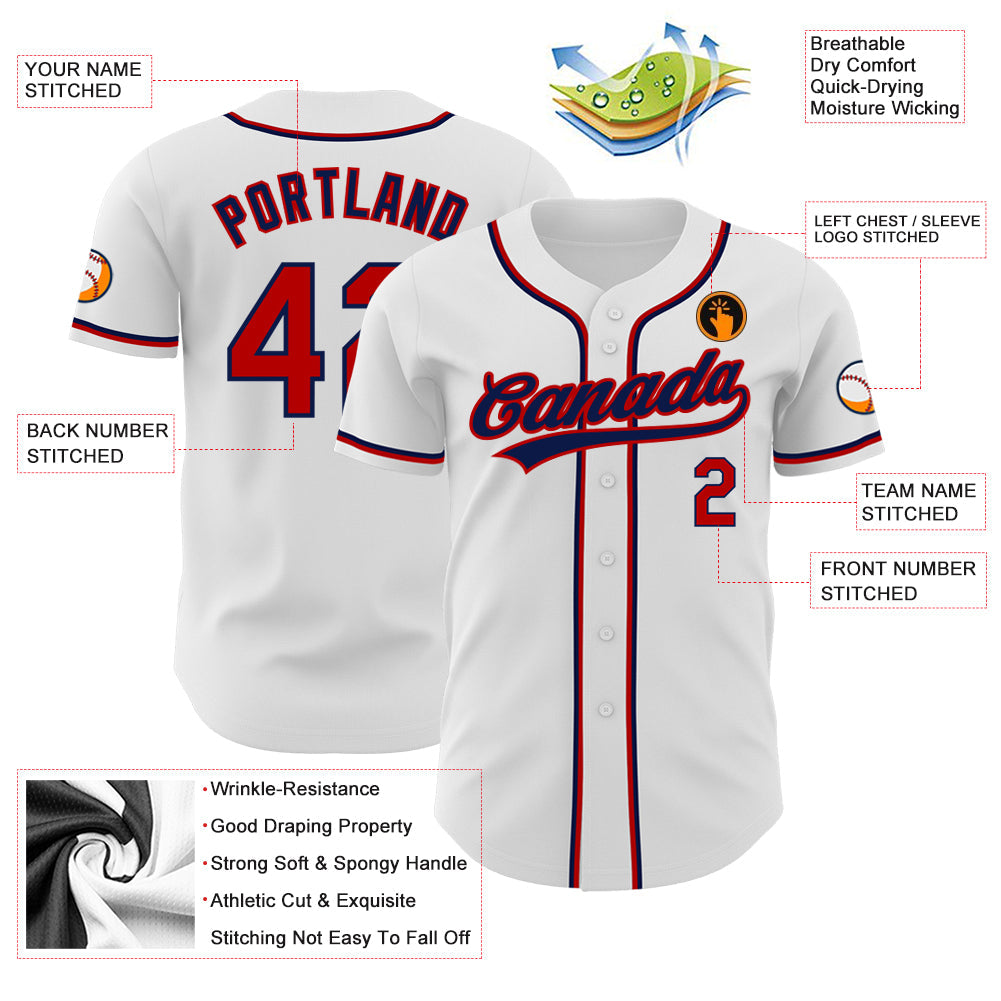 Custom White Red-Navy Authentic Baseball Jersey view 4