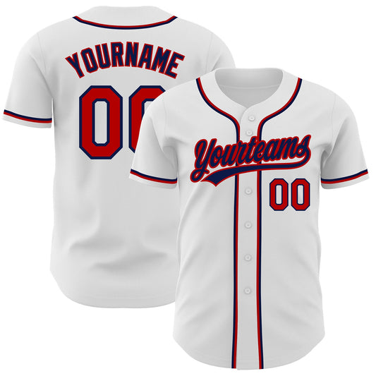 Custom White Red-Navy Authentic Baseball Jersey - Main View
