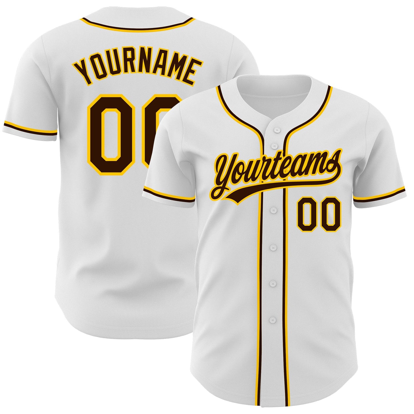 Custom White Brown-Gold Authentic Baseball Jersey - Main View