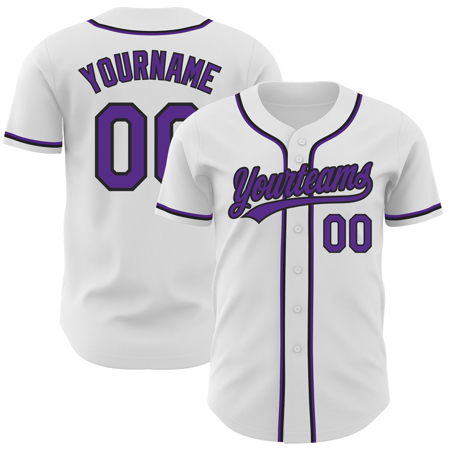 Custom White Purple-Black Authentic Baseball Jersey - Main View