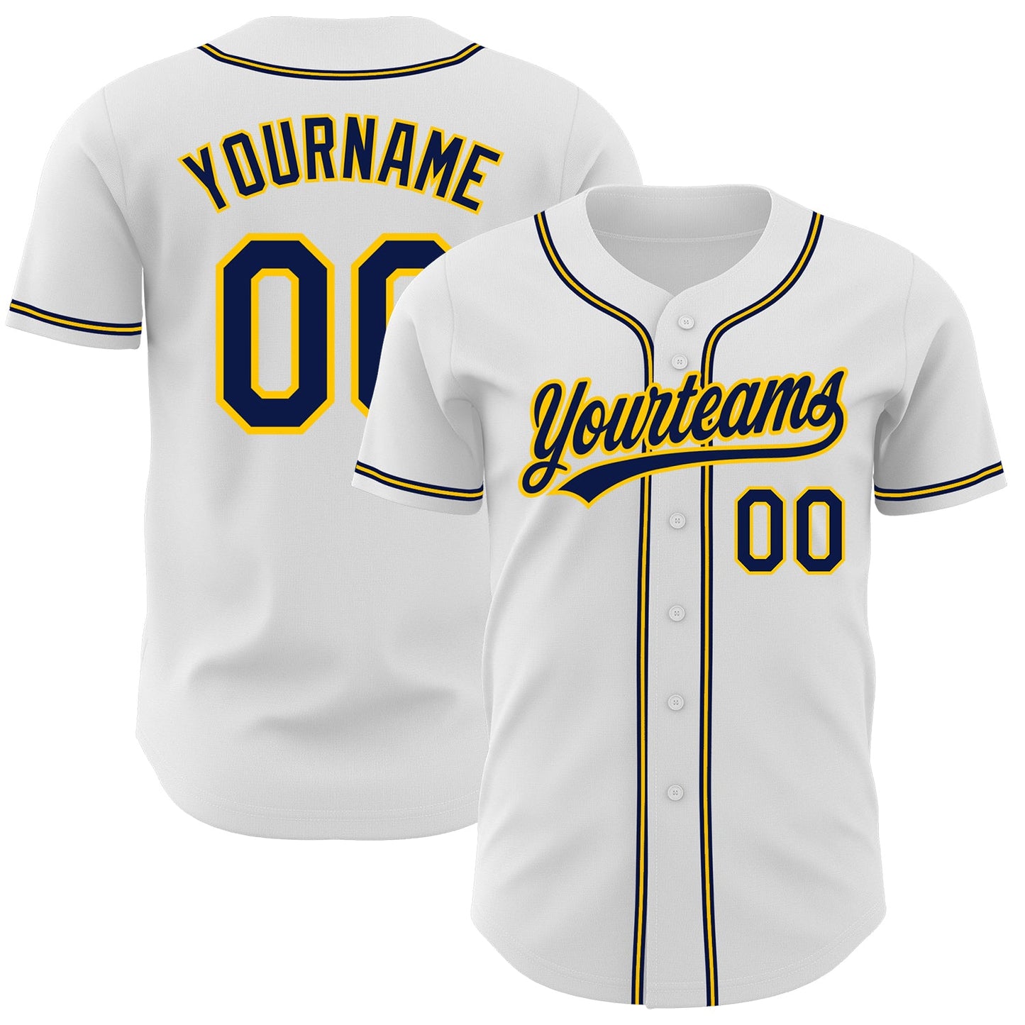Custom White Navy-Gold Authentic Baseball Jersey - Main View