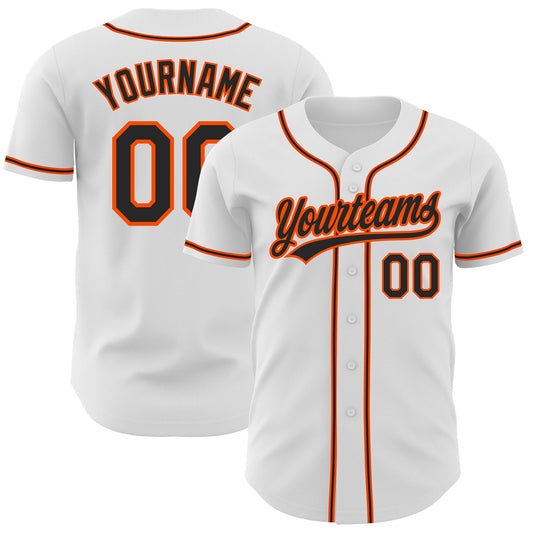 Custom White Black-Orange Authentic Baseball Jersey - Main View