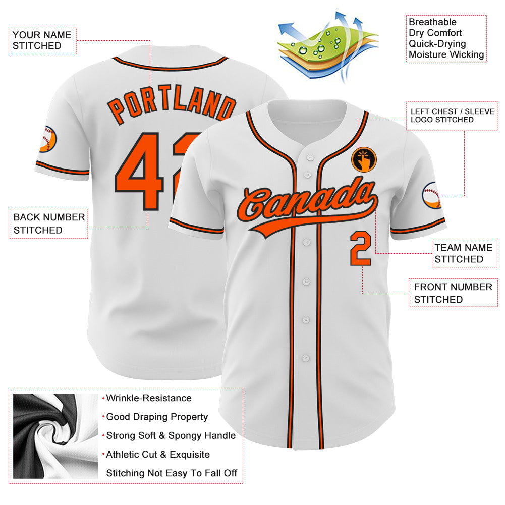 Custom White Orange-Black Authentic Baseball Jersey view 3