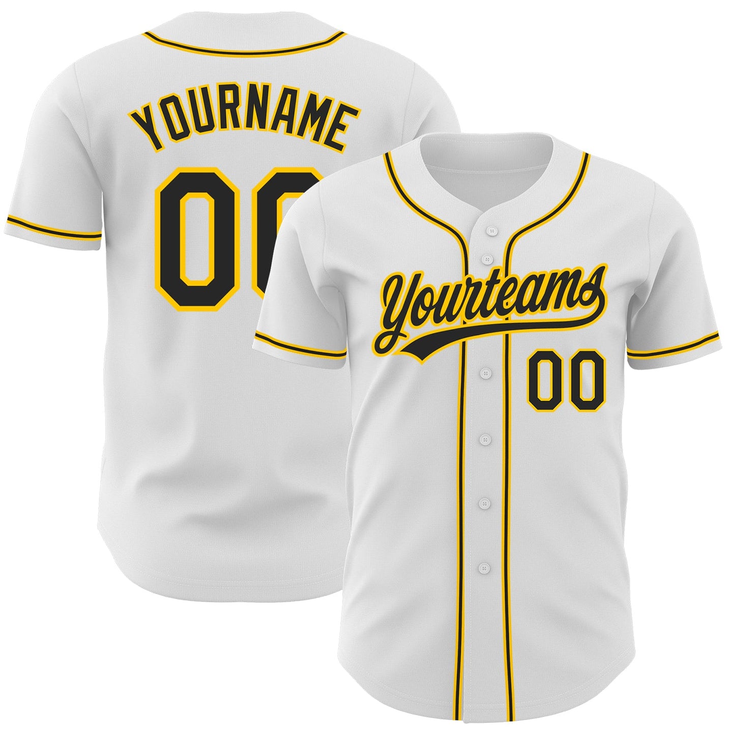 Custom White Black-Gold Authentic Baseball Jersey - Main View