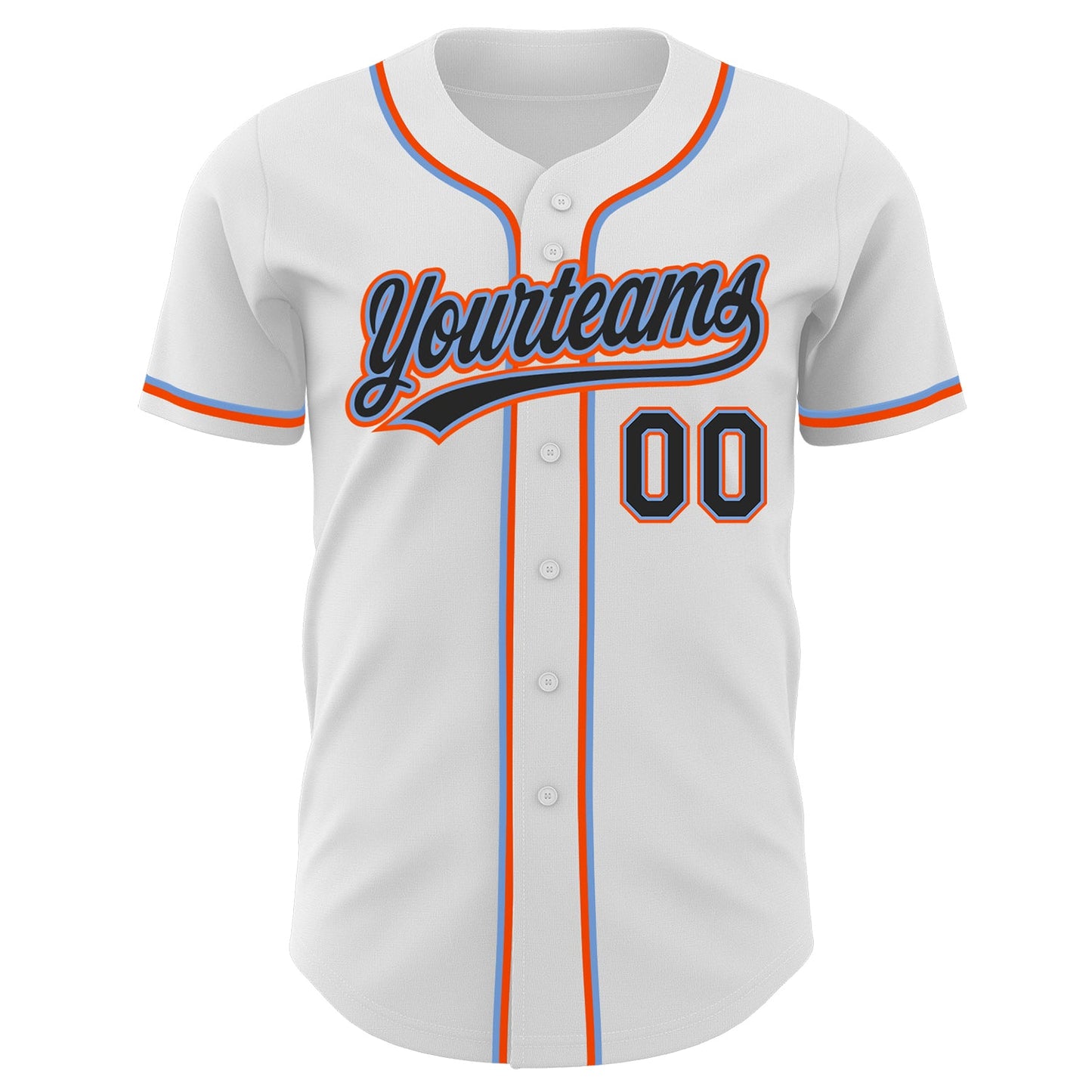 Custom White Black Powder Blue-Orange Authentic Baseball Jersey view 2