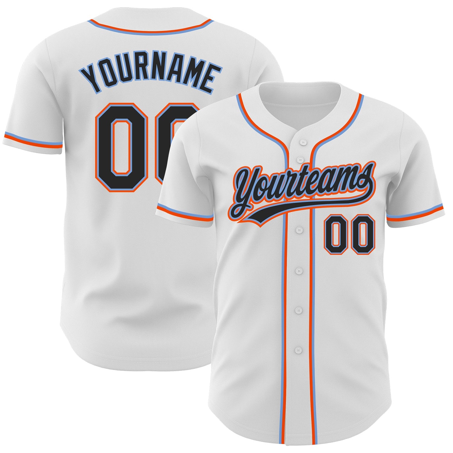Custom White Black Powder Blue-Orange Authentic Baseball Jersey - Main View