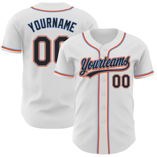 Custom White Black Powder Blue-Orange Authentic Baseball Jersey - Main View