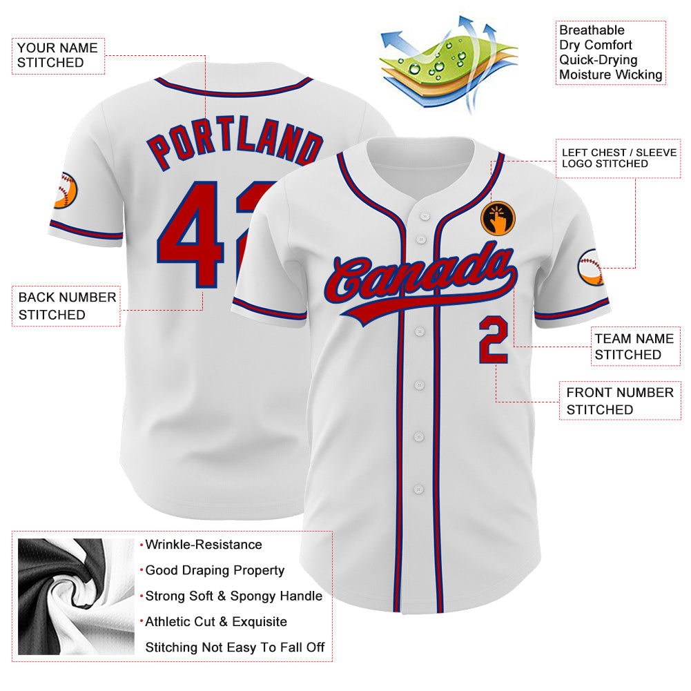 Custom White Red-Royal Authentic Baseball Jersey view 3