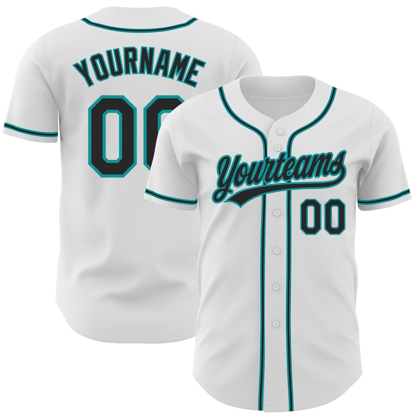 Custom White Black-Teal Authentic Baseball Jersey - Main View