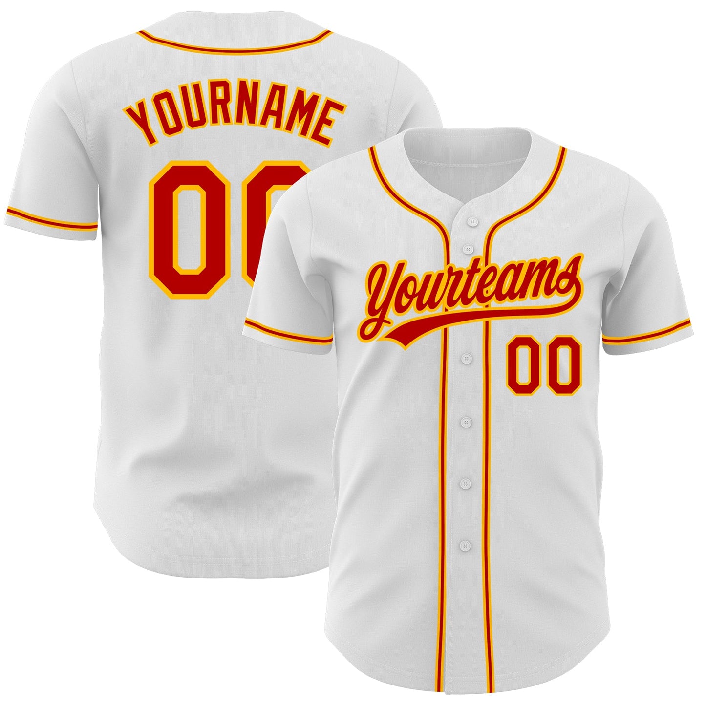 Custom White Red-Gold Authentic Baseball Jersey - Main View