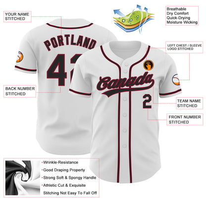 Custom White Black-Crimson Authentic Baseball Jersey view 3