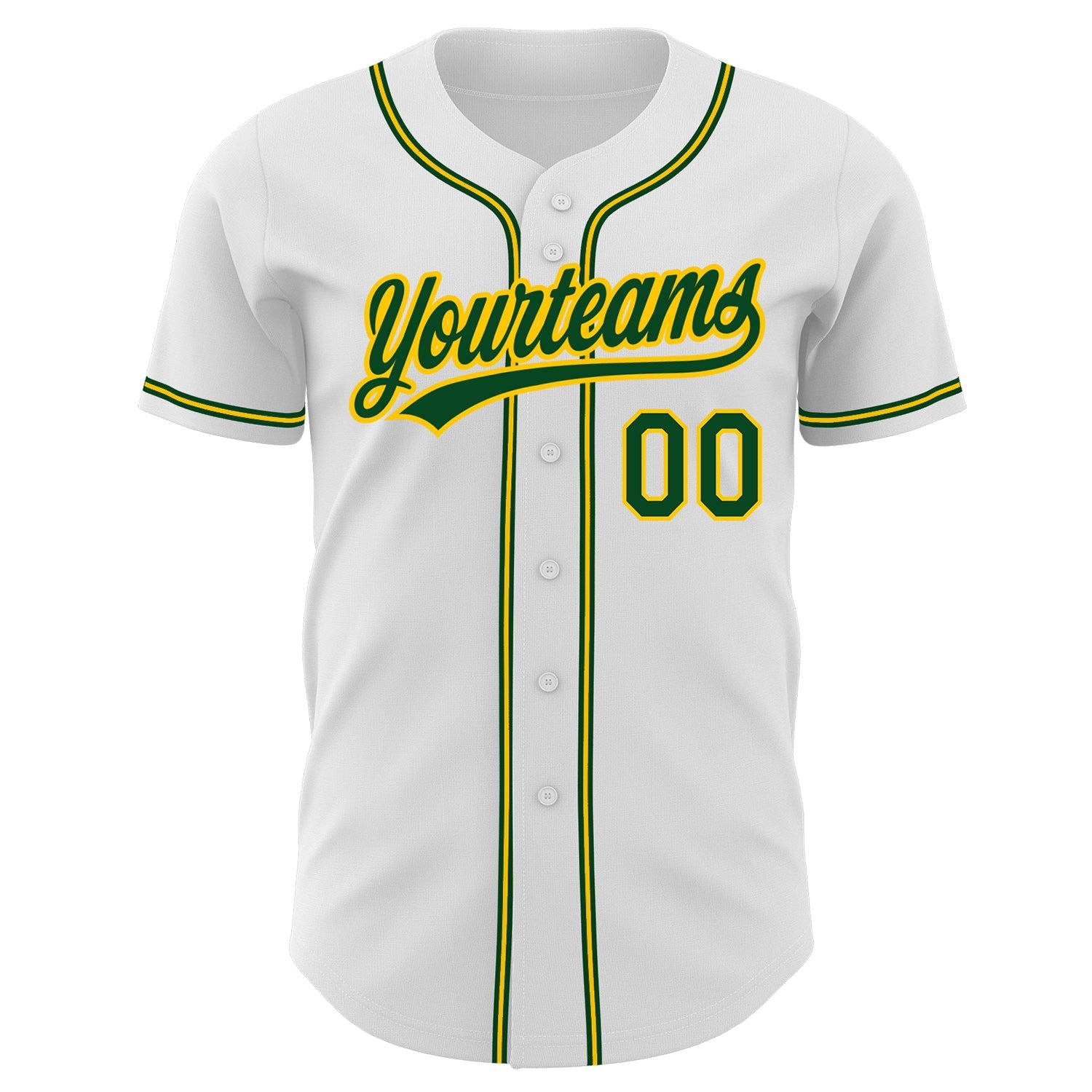 Custom White Green-Gold Authentic Baseball Jersey view 2