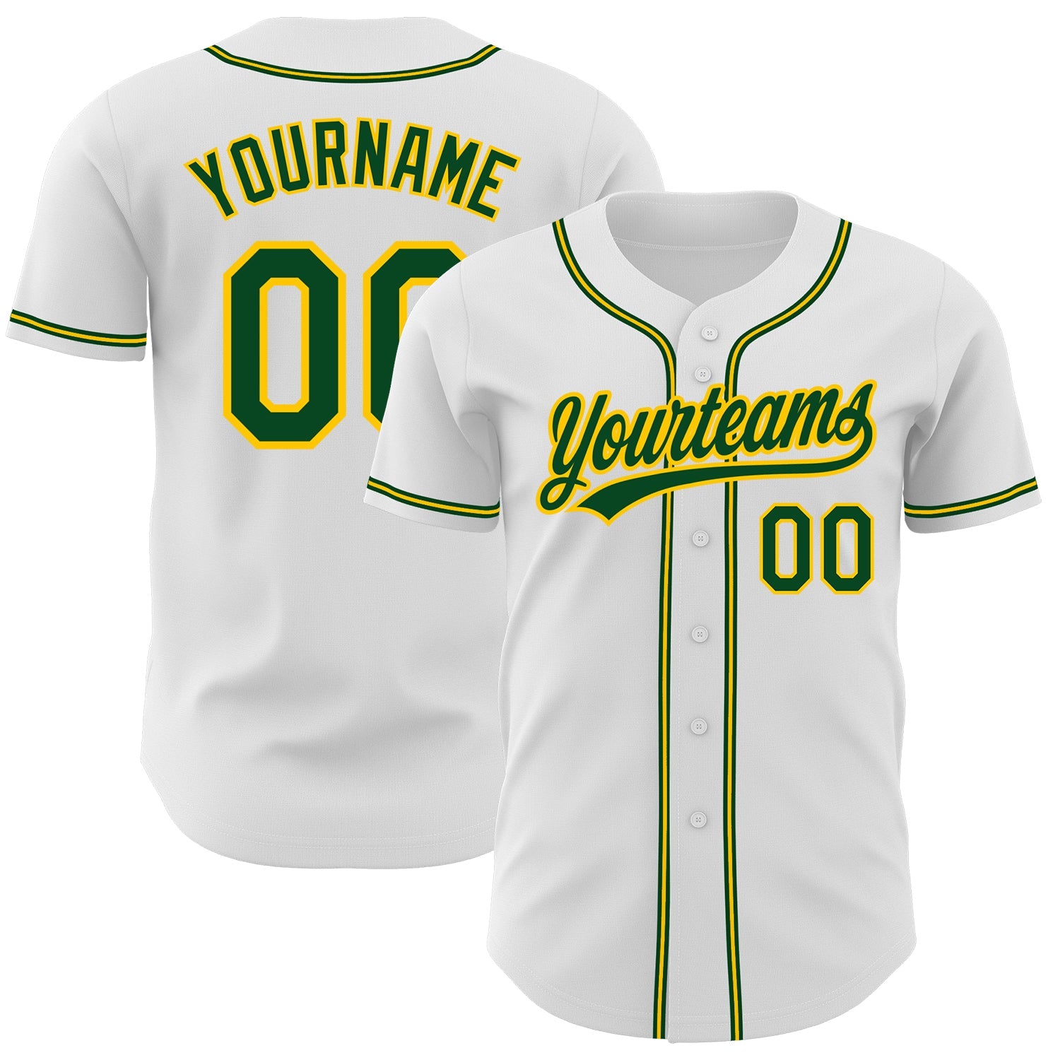 Custom White Green-Gold Authentic Baseball Jersey - Main View