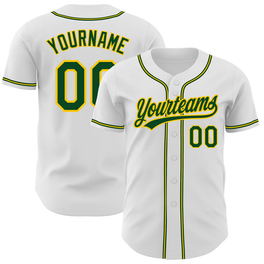 Custom White Green-Gold Authentic Baseball Jersey - Main View