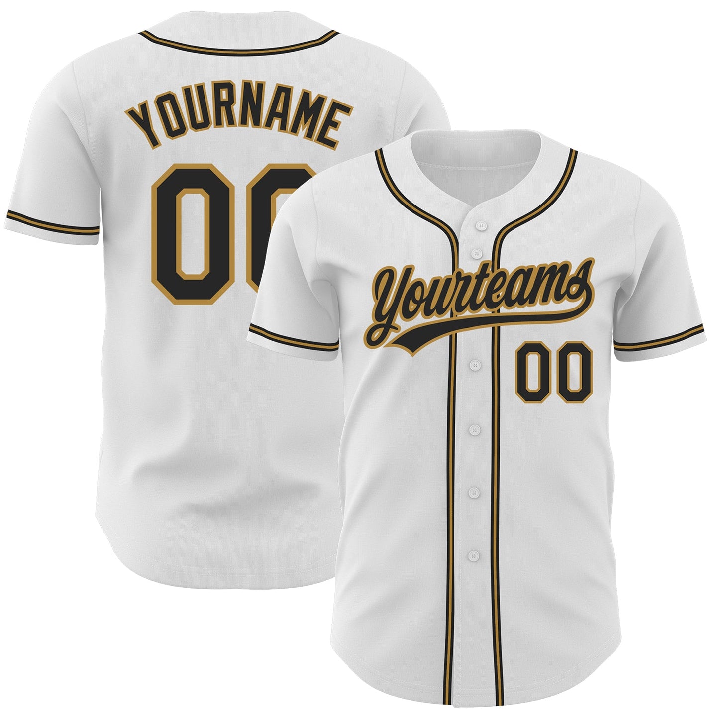 Custom White Black-Old Gold Authentic Baseball Jersey - Main View
