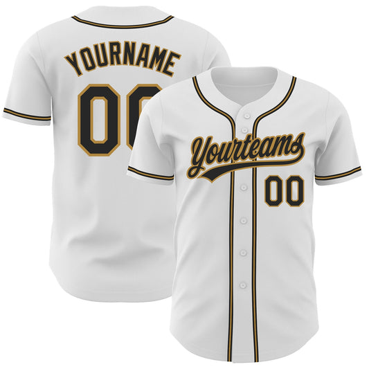 Custom White Black-Old Gold Authentic Baseball Jersey - Main View