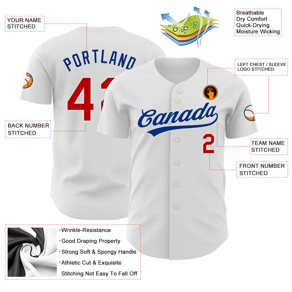 Custom White Red-Royal Authentic Baseball Jersey view 4