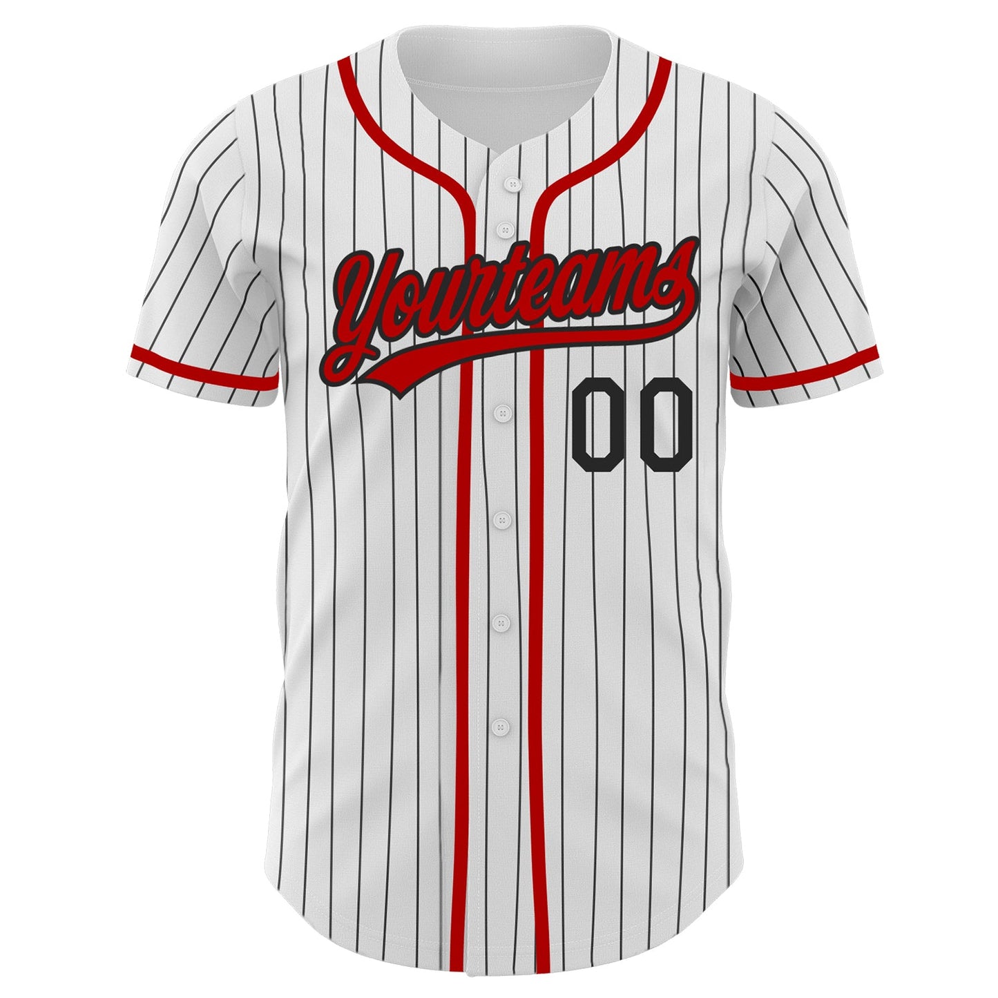Custom White Black Pinstripe Red Authentic Baseball Jersey view 2