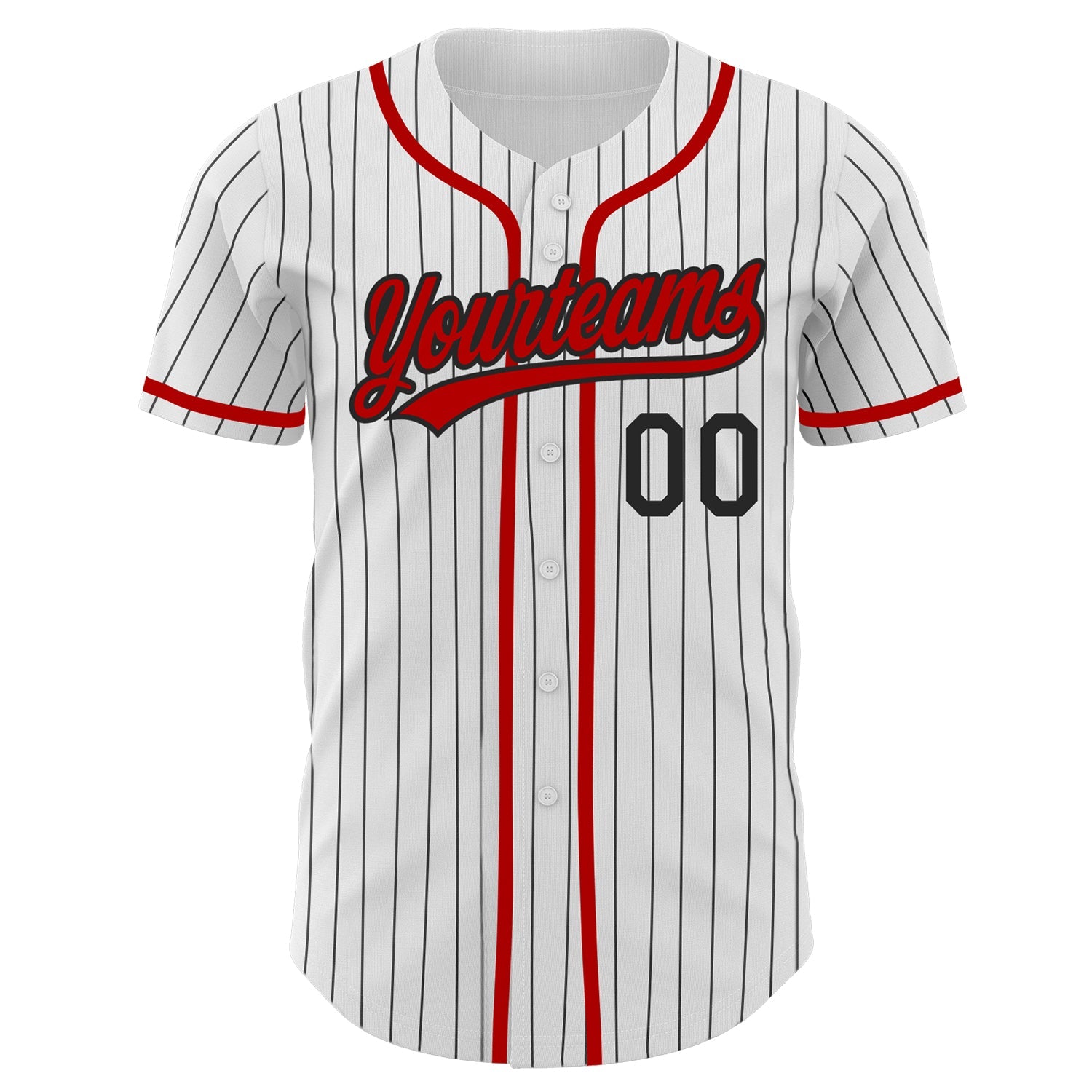 Custom White Black Pinstripe Red Authentic Baseball Jersey view 2