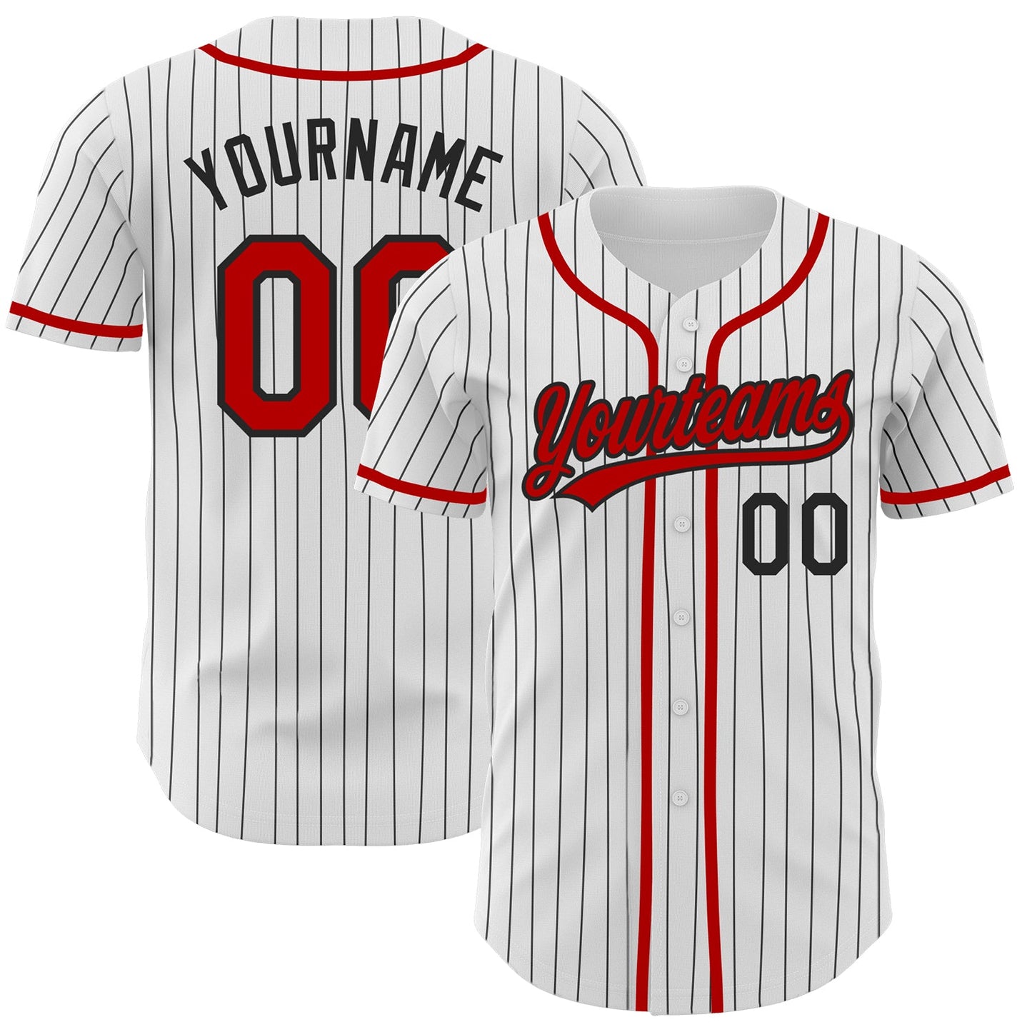 Custom White Black Pinstripe Red Authentic Baseball Jersey - Main View