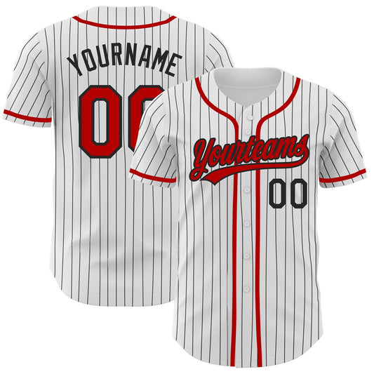 Custom White Black Pinstripe Red Authentic Baseball Jersey - Main View