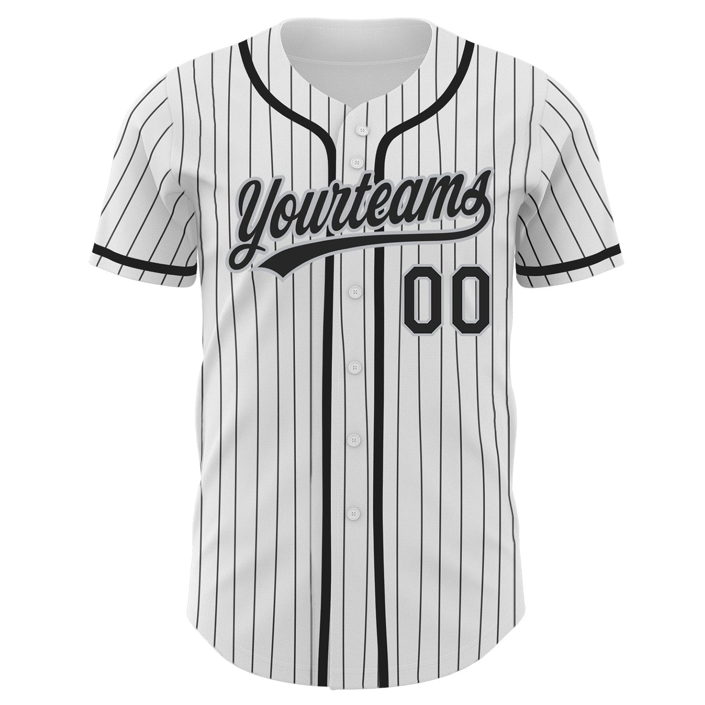 Custom White Black Pinstripe Black-Gray Authentic Baseball Jersey view 2