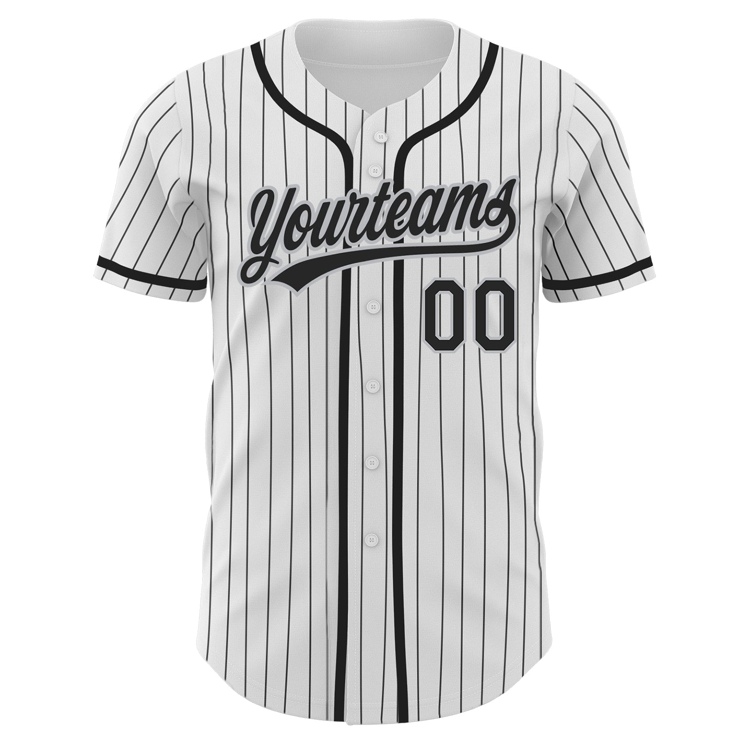 Custom White Black Pinstripe Black-Gray Authentic Baseball Jersey view 2