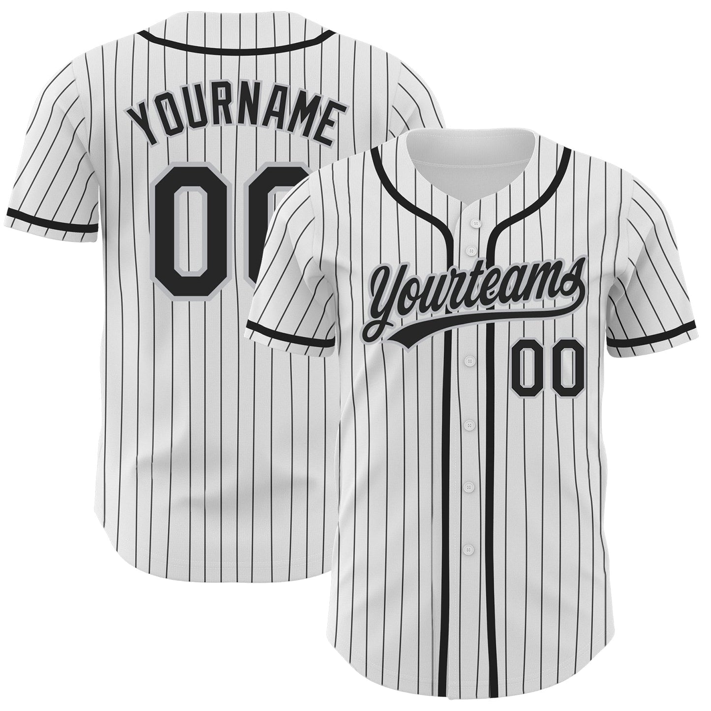 Custom White Black Pinstripe Black-Gray Authentic Baseball Jersey - Main View