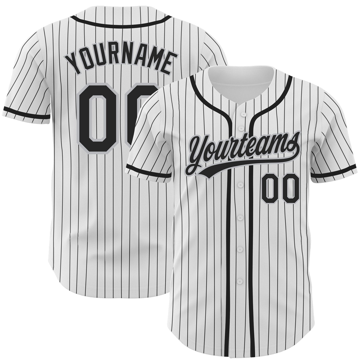 Custom White Black Pinstripe Black-Gray Authentic Baseball Jersey - Main View