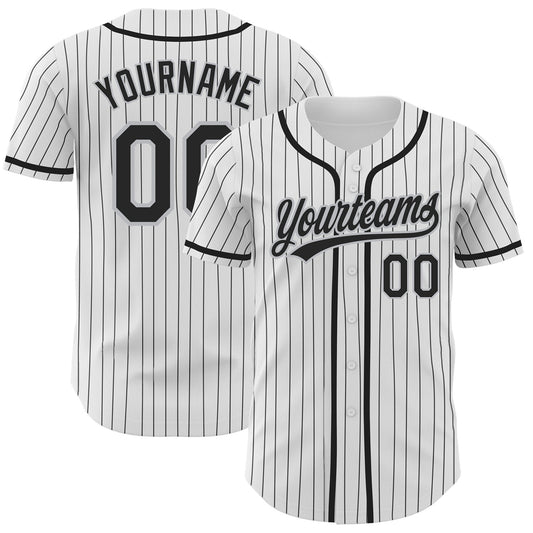 Custom White Black Pinstripe Black-Gray Authentic Baseball Jersey - Main View